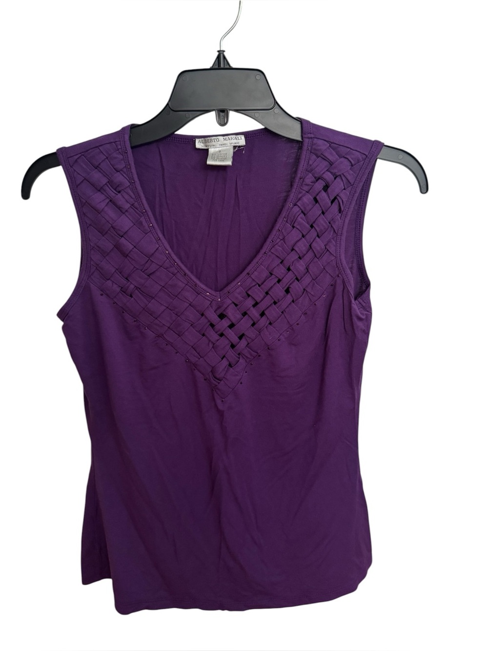 Alberto Makali Sleeveless  V-Neck Purple Woven Detail Top